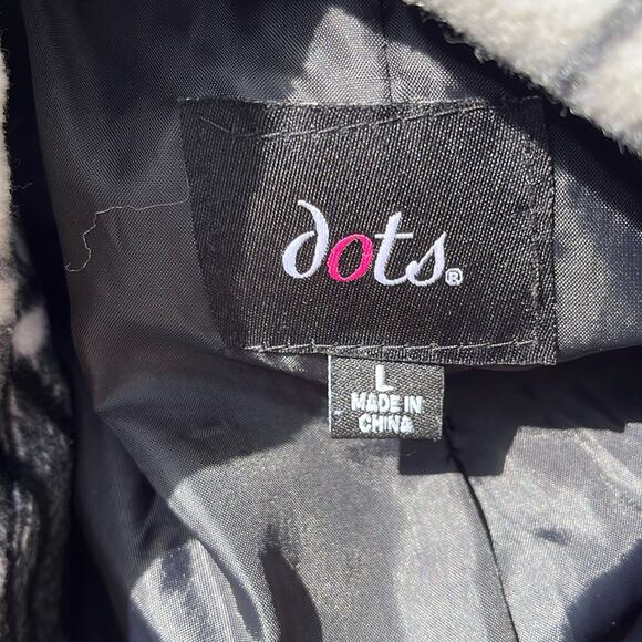 Dots Plaid Pea Coat Jacket Black White Large - Picture 3 of 7